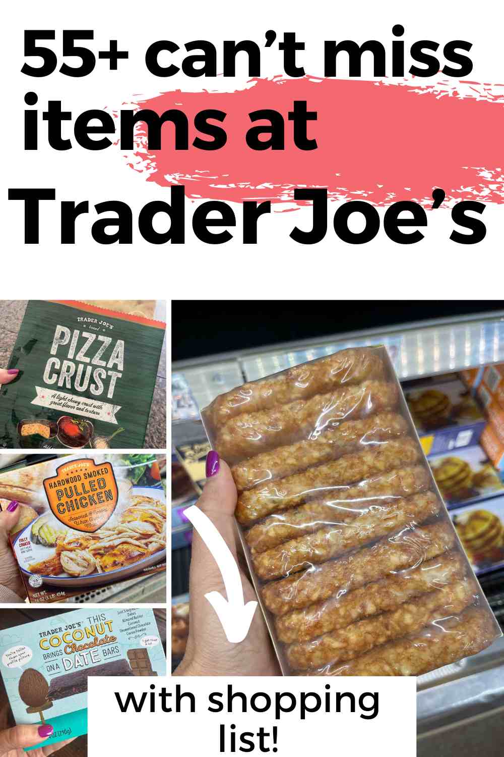 Pinterest Pin that shows a few things on a Trader Joe's Shopping list.
