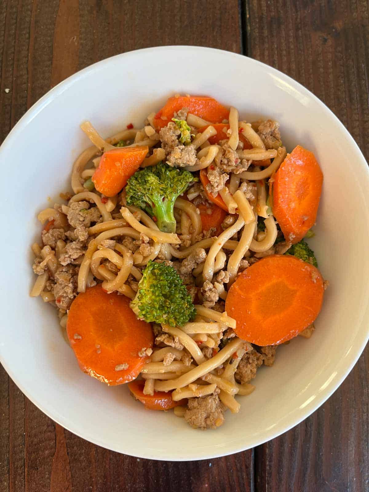 Trader Joe's Noodle Bowls made with Thai Wheat Noodles in a white bowl.