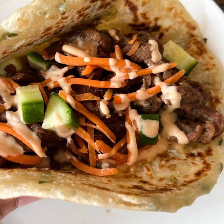 Trader Joe’s Beef Bulgogi Tacos with Sriracha Mayo