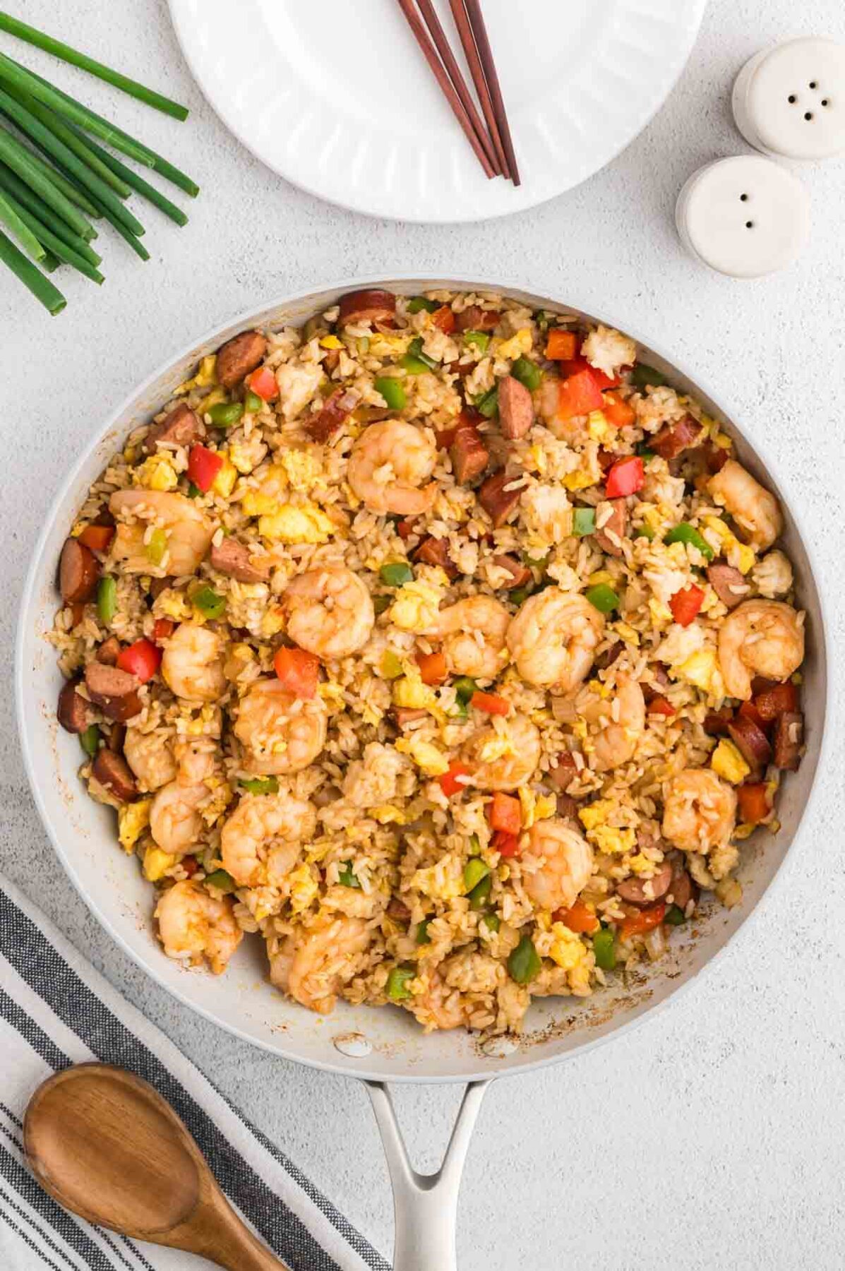 Cajun fried rice in a large bowl.