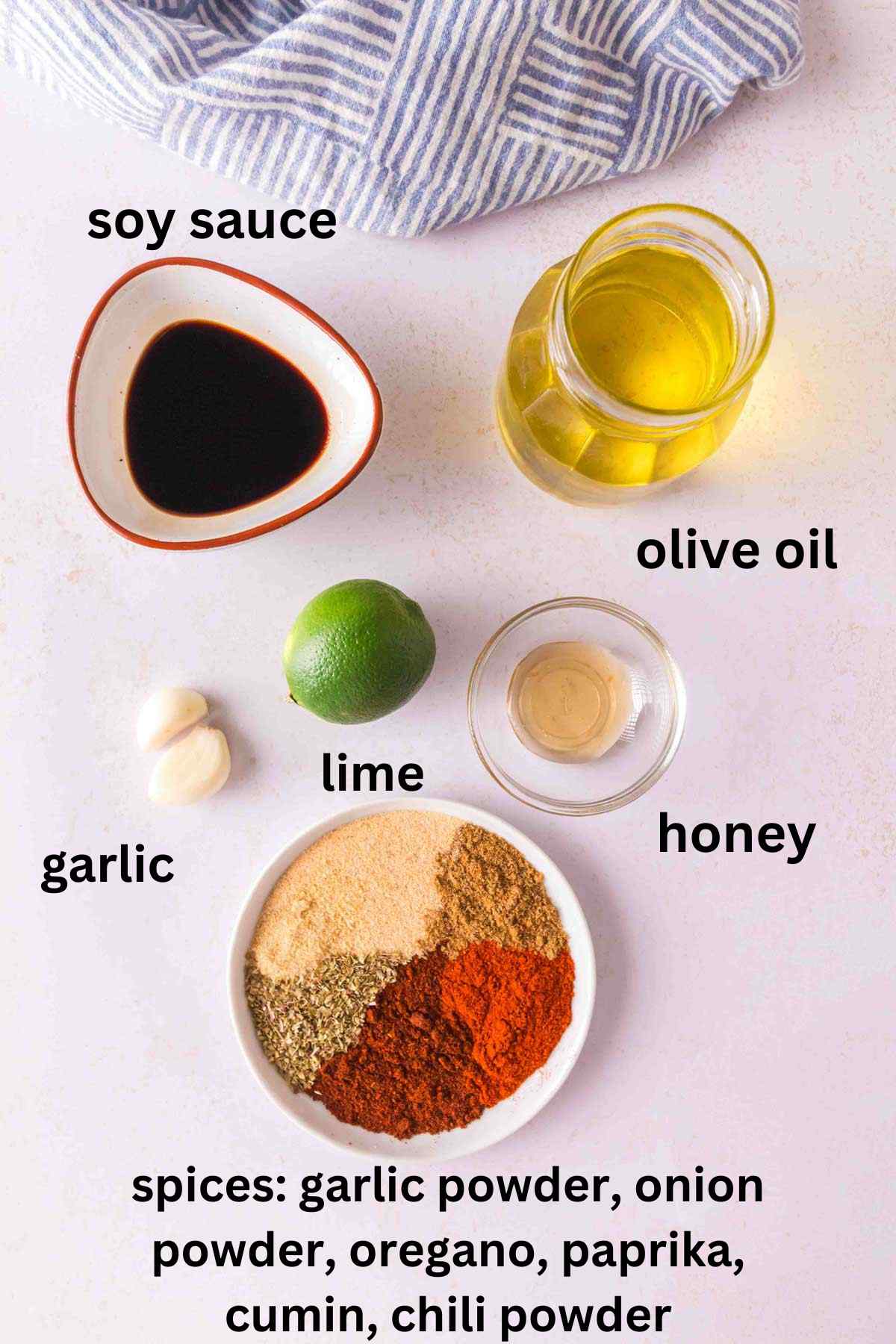 Ingredients needed to make homemade fajita marinade.