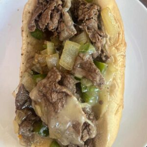 Trader Joe's Philly Cheesesteak on a plate.
