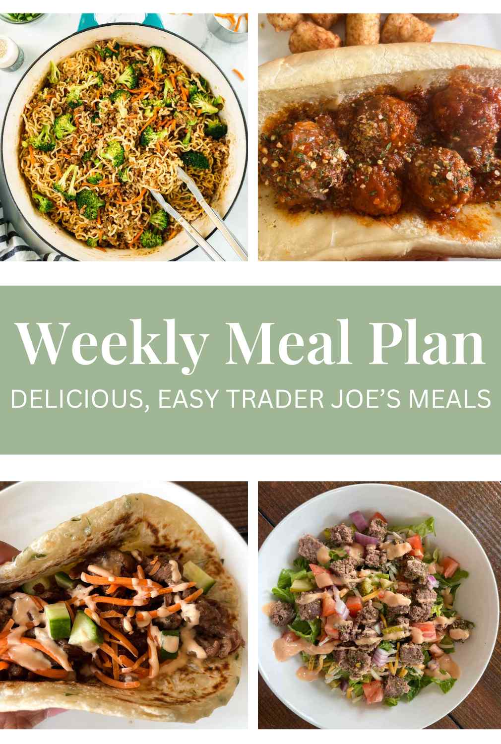 Trader Joe's weekly meal plan graphic. 