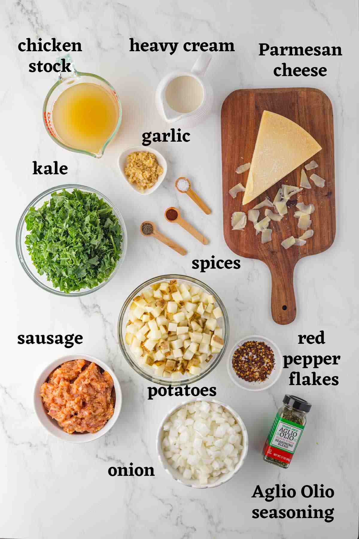 Ingredients needed to make Trader Joe's Zuppa Toscana.