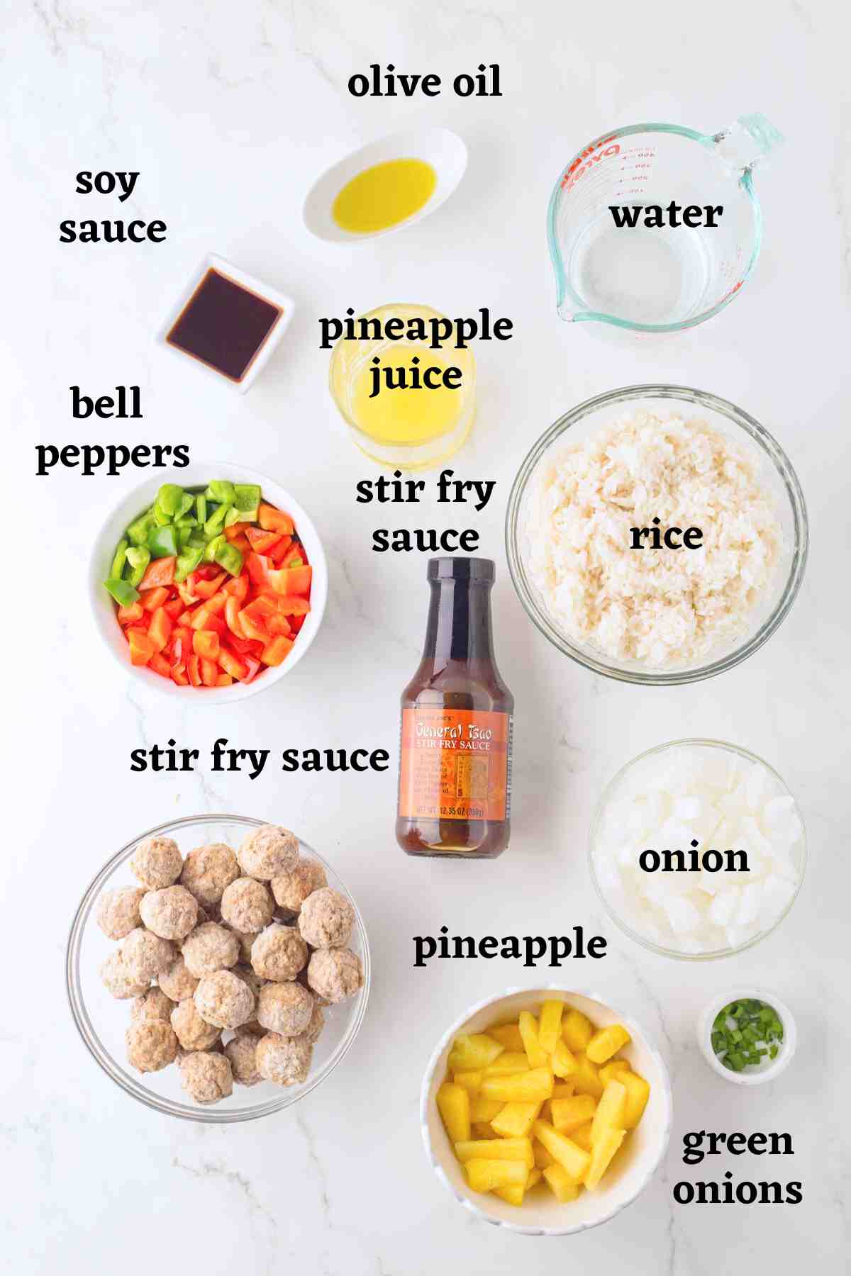 Ingredients needed to make Trader Joe's sweet and sour meatballs.