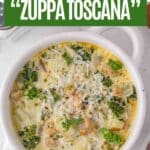 Pinterest pin for Trader Joe's Zuppa Toscana.