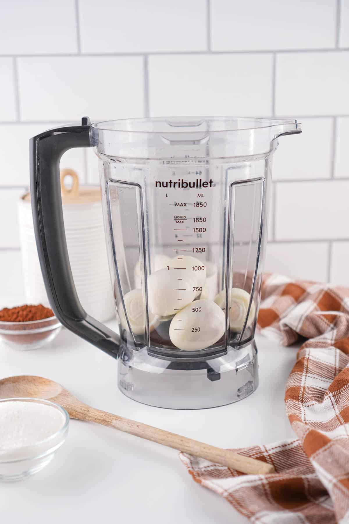 Hardboiled eggs in a blender.