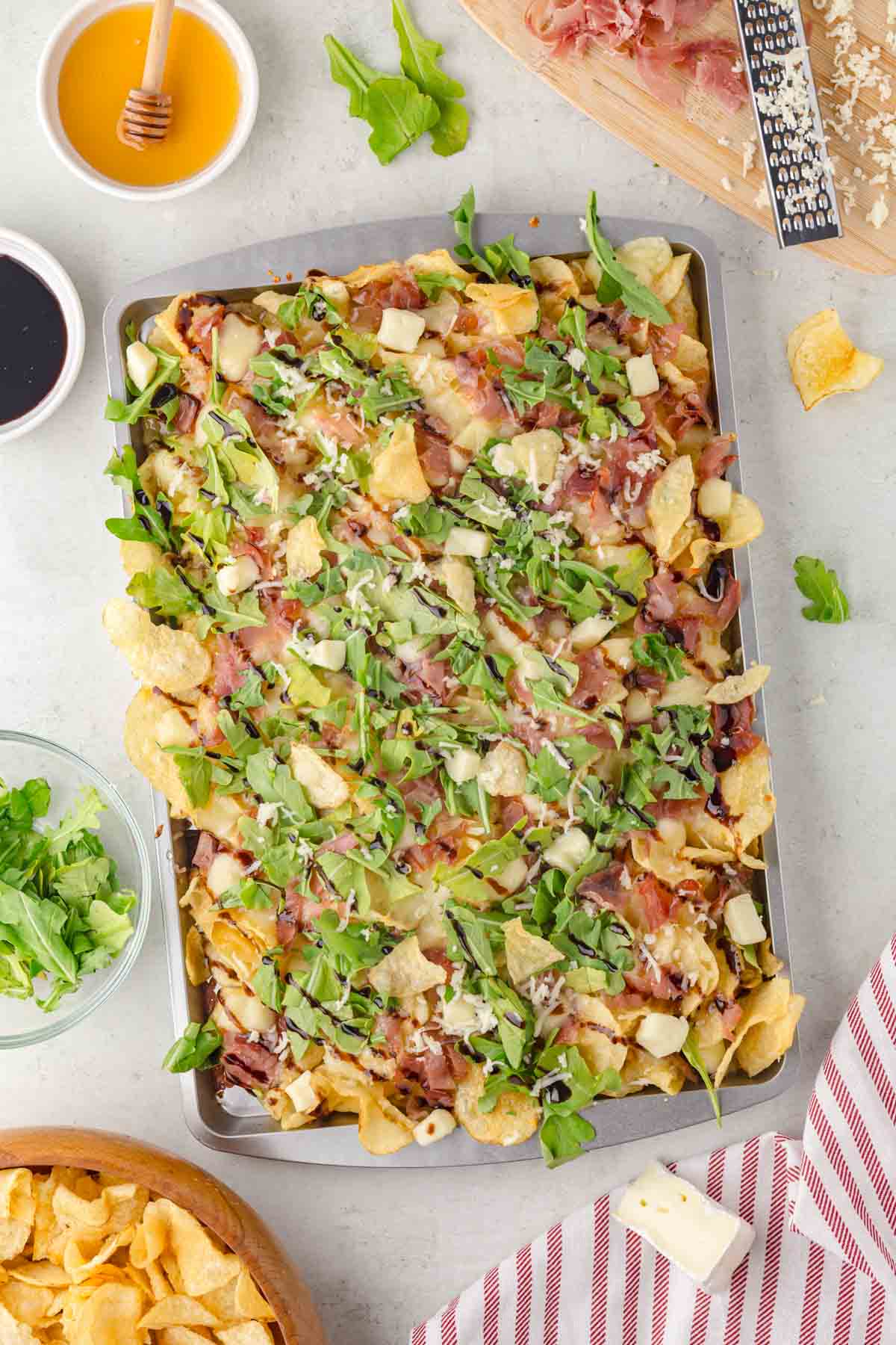 A tray with Charcuterie nachos.